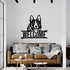 Metal Wall Hanging K9 Dog Welcome Sign, 18" x 18", BLK
